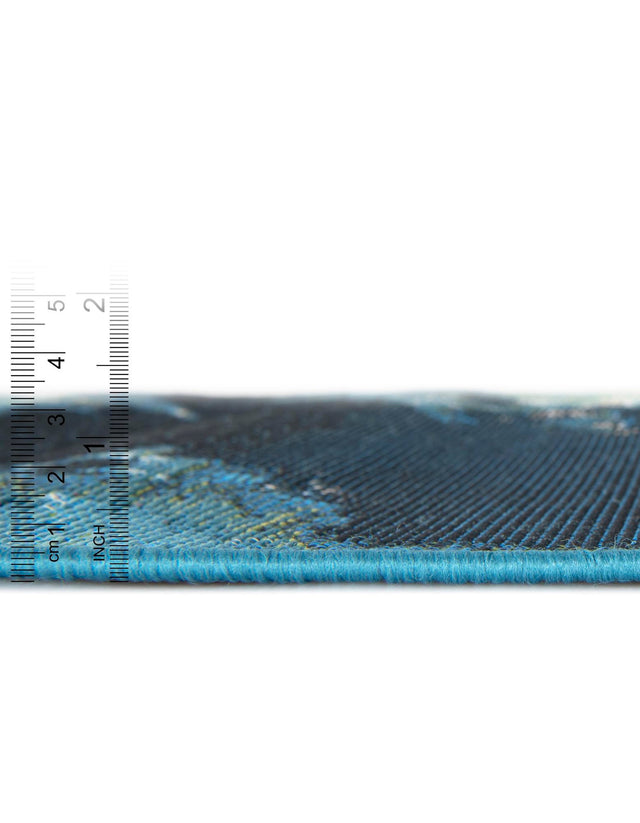 Blue and Ivory 2' 7 x 12' Outdoor Modern Runner Area Rug Weather Resistant for Patio, Deck, Terrace, Balcony, Porch 100% Polypropylene Modern Outside Carpet for Sale at Rug Engine