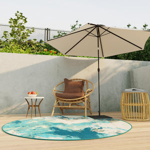 Blue and Ivory 3' 3 x 3' 3 Outdoor Modern Round Area Rug Weather Resistant for Patio, Deck, Terrace, Balcony, Porch 100% Polypropylene Modern Outside Carpet for Sale at Rug Engine