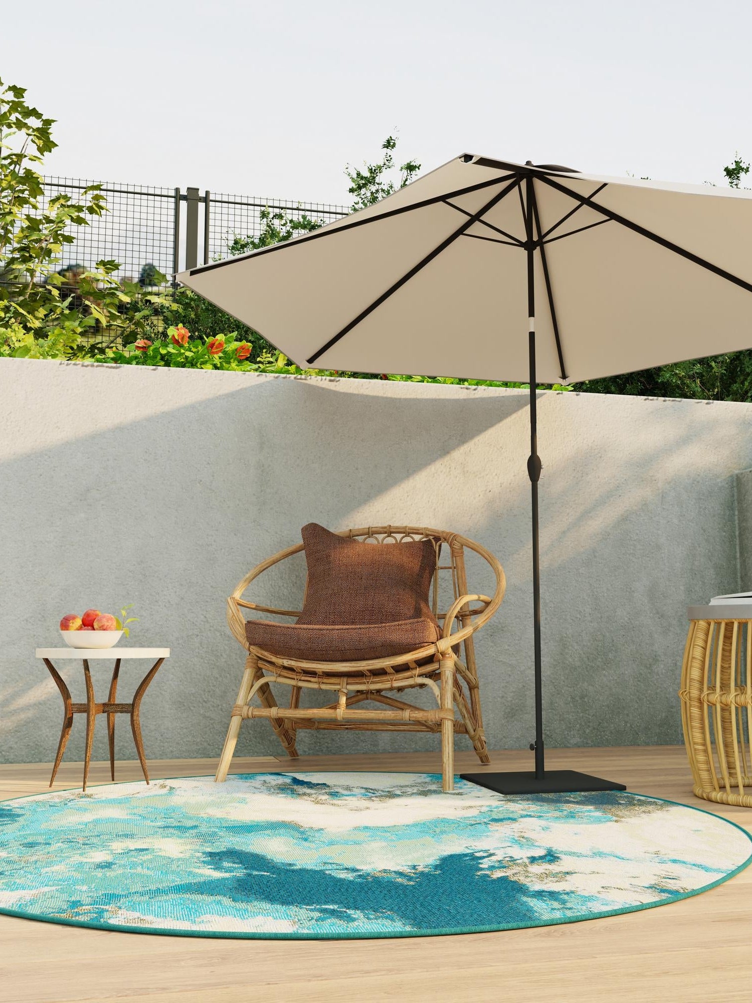 Blue and Ivory 4' 1 x 4' 1 Outdoor Modern Round Area Rug Weather Resistant for Patio, Deck, Terrace, Balcony, Porch 100% Polypropylene Modern Outside Carpet for Sale at Rug Engine