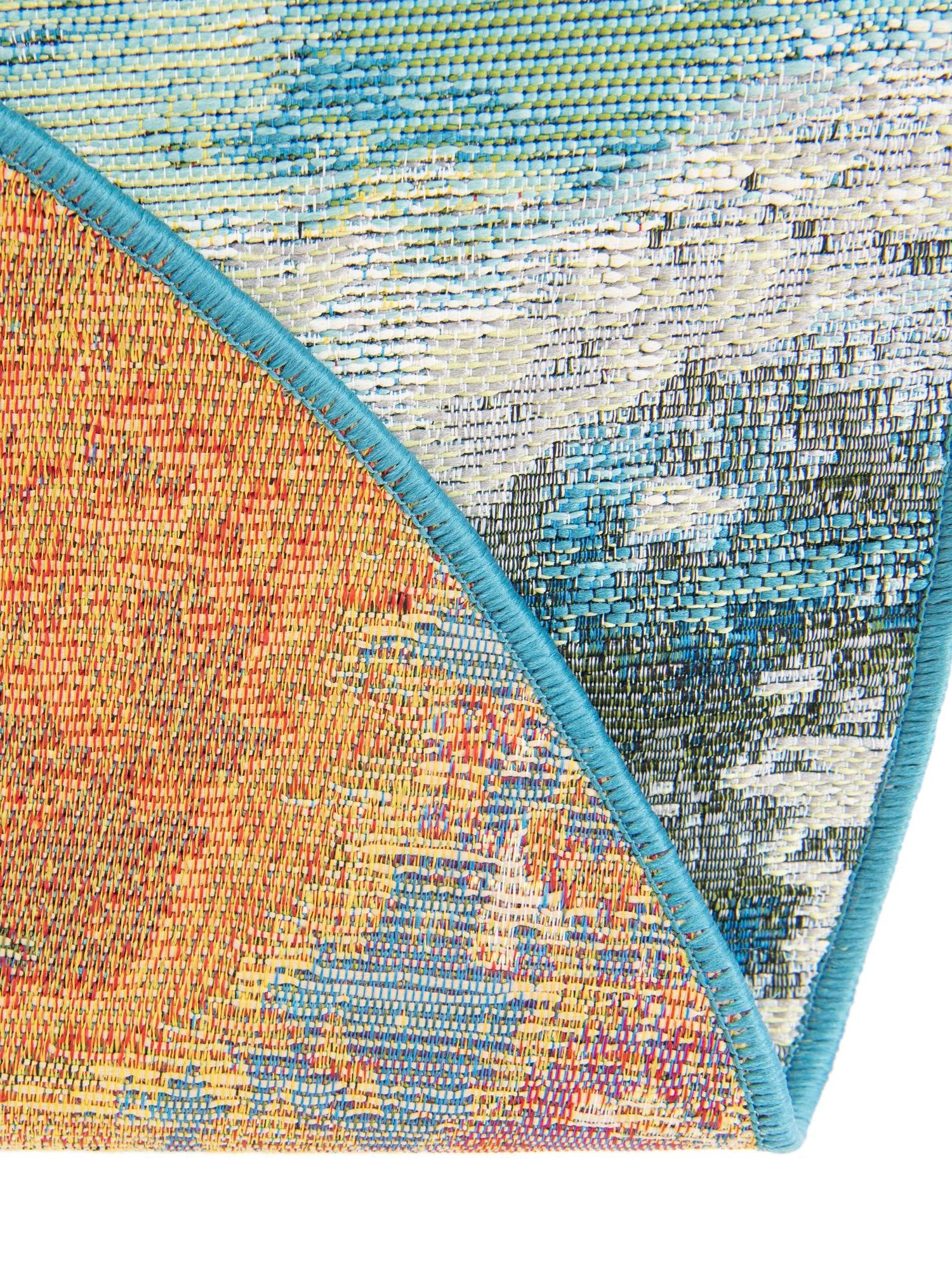 Blue and Ivory 4' 1 x 4' 1 Outdoor Modern Round Area Rug Weather Resistant for Patio, Deck, Terrace, Balcony, Porch 100% Polypropylene Modern Outside Carpet for Sale at Rug Engine