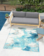 Blue and Ivory 7' 10 x 7' 10 Outdoor Modern Square Area Rug Weather Resistant for Patio, Deck, Terrace, Balcony, Porch 100% Polypropylene Modern Outside Carpet for Sale at Rug Engine