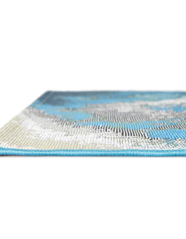 Blue and Ivory 7' 10 x 7' 10 Outdoor Modern Square Area Rug Weather Resistant for Patio, Deck, Terrace, Balcony, Porch 100% Polypropylene Modern Outside Carpet for Sale at Rug Engine