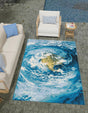 Blue 6' 1 x 9' Outdoor Modern Rectangle Rug
