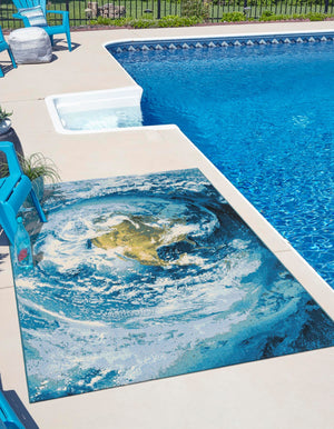 Blue 8' x 10' Outdoor Modern Rectangle Rug