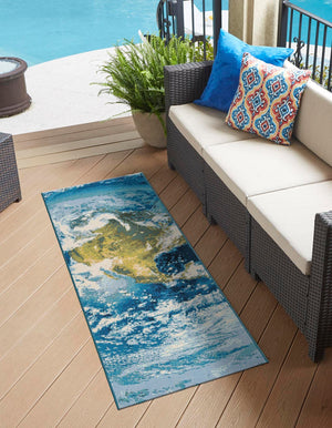 Blue 2' x 6' 1 Outdoor Modern Runner Area Rug Weather Resistant for Patio, Deck, Terrace, Balcony, Porch 100% Polypropylene Modern Outside Carpet for Sale at Rug Engine