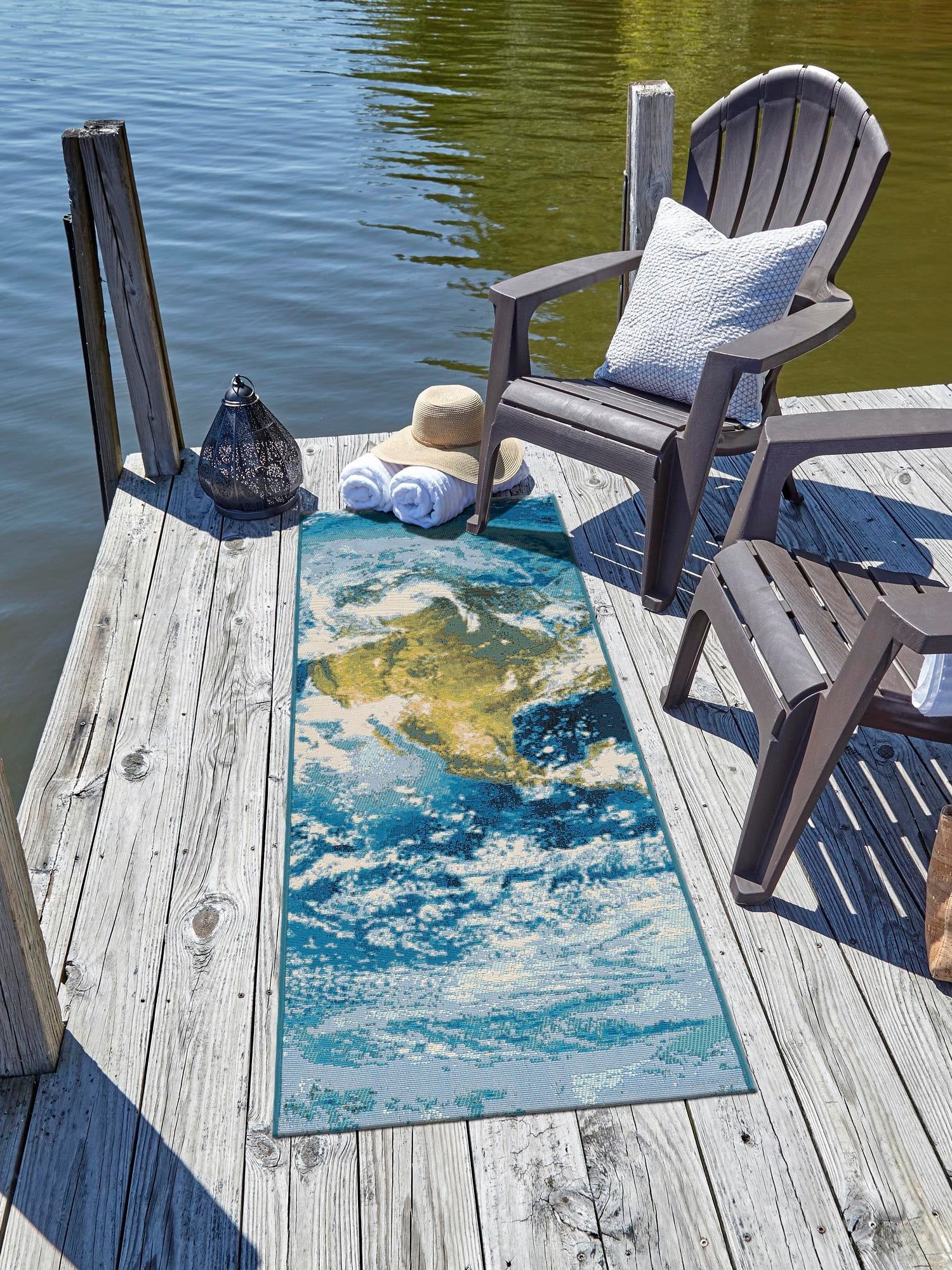 Blue 2' x 5' 1 Outdoor Modern Runner Area Rug Weather Resistant for Patio, Deck, Terrace, Balcony, Porch 100% Polypropylene Modern Outside Carpet for Sale at Rug Engine