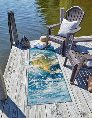 Blue 2' x 5' 1 Outdoor Modern Runner Area Rug Weather Resistant for Patio, Deck, Terrace, Balcony, Porch 100% Polypropylene Modern Outside Carpet for Sale at Rug Engine