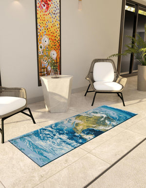 Blue 2' x 5' 1 Outdoor Modern Runner Area Rug Weather Resistant for Patio, Deck, Terrace, Balcony, Porch 100% Polypropylene Modern Outside Carpet for Sale at Rug Engine