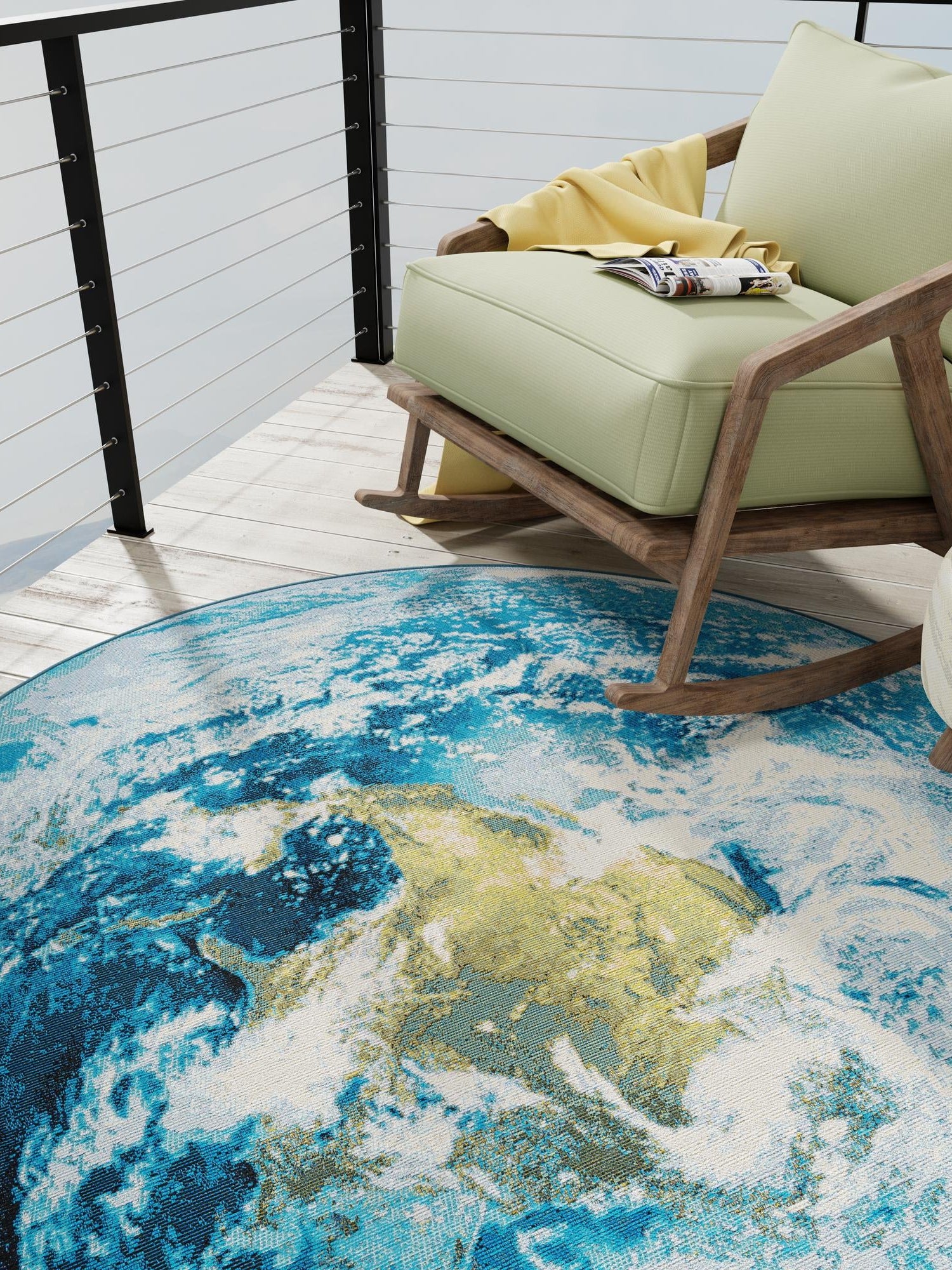 Blue 10' x 10' Outdoor Modern Round Area Rug Weather Resistant for Patio, Deck, Terrace, Balcony, Porch 100% Polypropylene Modern Outside Carpet for Sale at Rug Engine