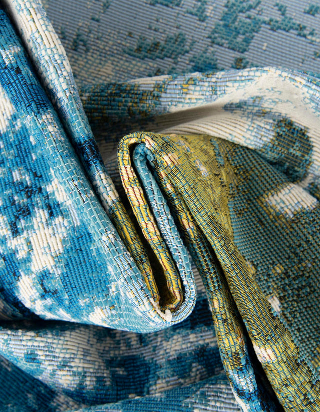 Blue 10' x 10' Outdoor Modern Round Area Rug Weather Resistant for Patio, Deck, Terrace, Balcony, Porch 100% Polypropylene Modern Outside Carpet for Sale at Rug Engine