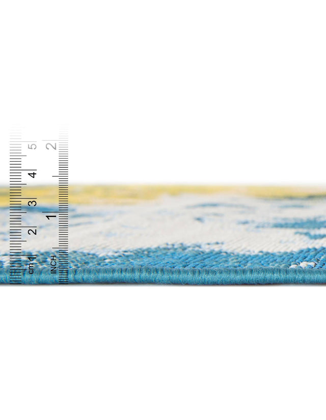 Blue 7' 10 x 7' 10 Outdoor Modern Square Area Rug Weather Resistant for Patio, Deck, Terrace, Balcony, Porch 100% Polypropylene Modern Outside Carpet for Sale at Rug Engine
