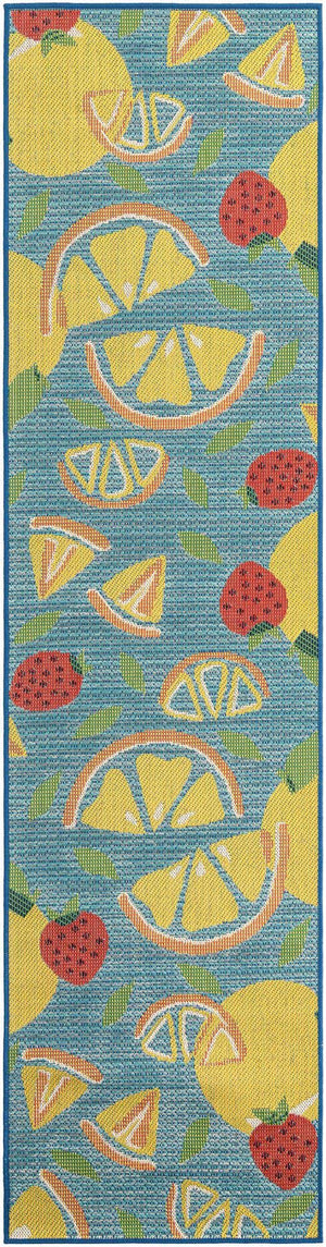 Blue 2' 7 x 10' Baja Outdoor Runner Area Rug Weather Resistant for Patio, Deck, Terrace, Balcony, Porch 100% Polypropylene Modern Outside Decor for Sale at Rug Engine
