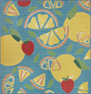 Blue 10' x 10' Baja Outdoor Square Area Rug Weather Resistant for Patio, Deck, Terrace, Balcony, Porch 100% Polypropylene Modern Outside Decor for Sale at Rug Engine