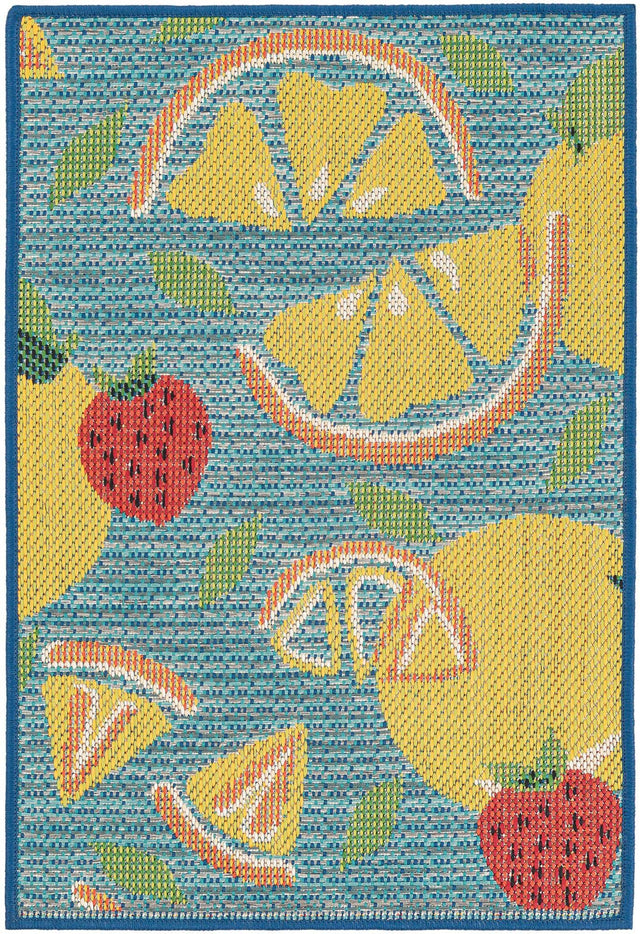 Blue 2' x 3' 1 Baja Outdoor Rectangle Area Rug Weather Resistant for Patio, Deck, Terrace, Balcony, Porch 100% Polypropylene Modern Outside Decor for Sale at Rug Engine