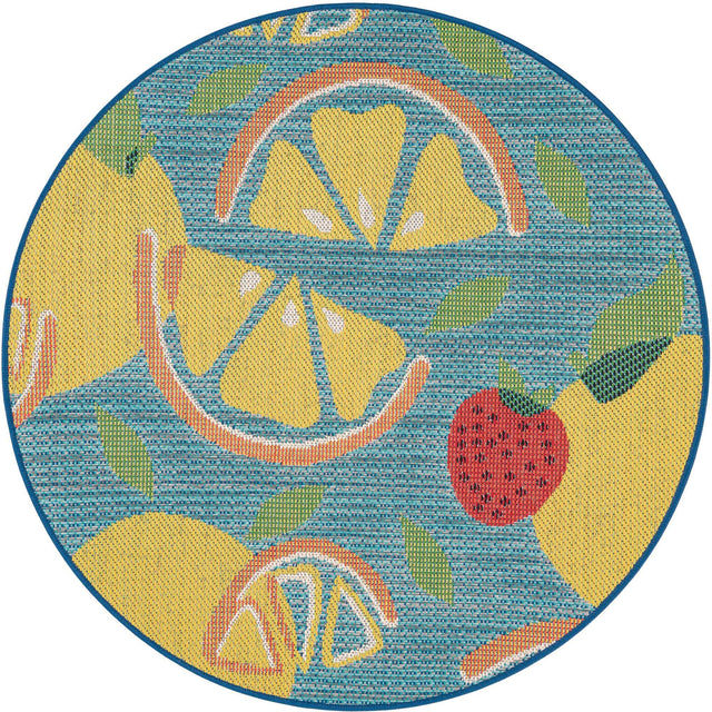 Blue 4' 1 x 4' 1 Baja Outdoor Round Area Rug Weather Resistant for Patio, Deck, Terrace, Balcony, Porch 100% Polypropylene Modern Outside Decor for Sale at Rug Engine