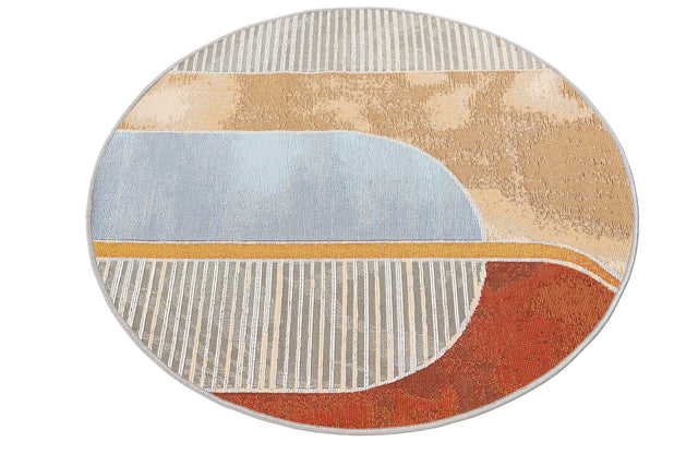 Multicolor 3' 3 x 3' 3 Outdoor Modern Round Area Rug Weather Resistant for Patio, Deck, Terrace, Balcony, Porch 100% Polypropylene Modern Outside Carpet for Sale at Rug Engine
