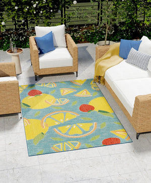 Blue 6' 1 x 9' Baja Outdoor Rectangle Area Rug Weather Resistant for Patio, Deck, Terrace, Balcony, Porch 100% Polypropylene Modern Outside Decor for Sale at Rug Engine