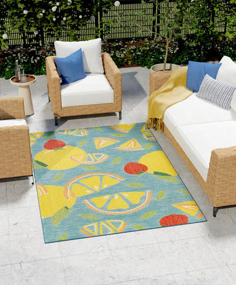 Blue 6' 1 x 9' Baja Outdoor Rectangle Area Rug Weather Resistant for Patio, Deck, Terrace, Balcony, Porch 100% Polypropylene Modern Outside Decor for Sale at Rug Engine