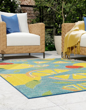 Blue 6' 1 x 9' Baja Outdoor Rectangle Area Rug Weather Resistant for Patio, Deck, Terrace, Balcony, Porch 100% Polypropylene Modern Outside Decor for Sale at Rug Engine