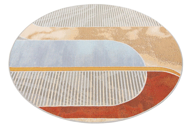 Multicolor 5' 3 x 5' 3 Outdoor Modern Round Area Rug Weather Resistant for Patio, Deck, Terrace, Balcony, Porch 100% Polypropylene Modern Outside Carpet for Sale at Rug Engine