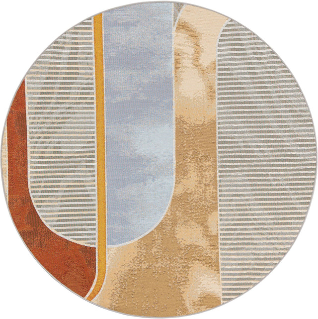 Multicolor 5' 3 x 5' 3 Outdoor Modern Round Area Rug Weather Resistant for Patio, Deck, Terrace, Balcony, Porch 100% Polypropylene Modern Outside Carpet for Sale at Rug Engine