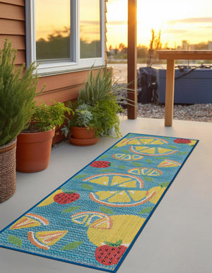 Blue 2' 7 x 10' Baja Outdoor Runner Area Rug Weather Resistant for Patio, Deck, Terrace, Balcony, Porch 100% Polypropylene Modern Outside Decor for Sale at Rug Engine