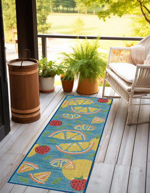 Blue 2' x 6' 1 Baja Outdoor Runner Area Rug Weather Resistant for Patio, Deck, Terrace, Balcony, Porch 100% Polypropylene Modern Outside Decor for Sale at Rug Engine