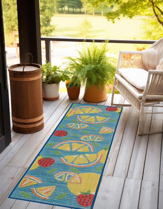 Blue 2' x 6' 1 Baja Outdoor Runner Area Rug Weather Resistant for Patio, Deck, Terrace, Balcony, Porch 100% Polypropylene Modern Outside Decor for Sale at Rug Engine