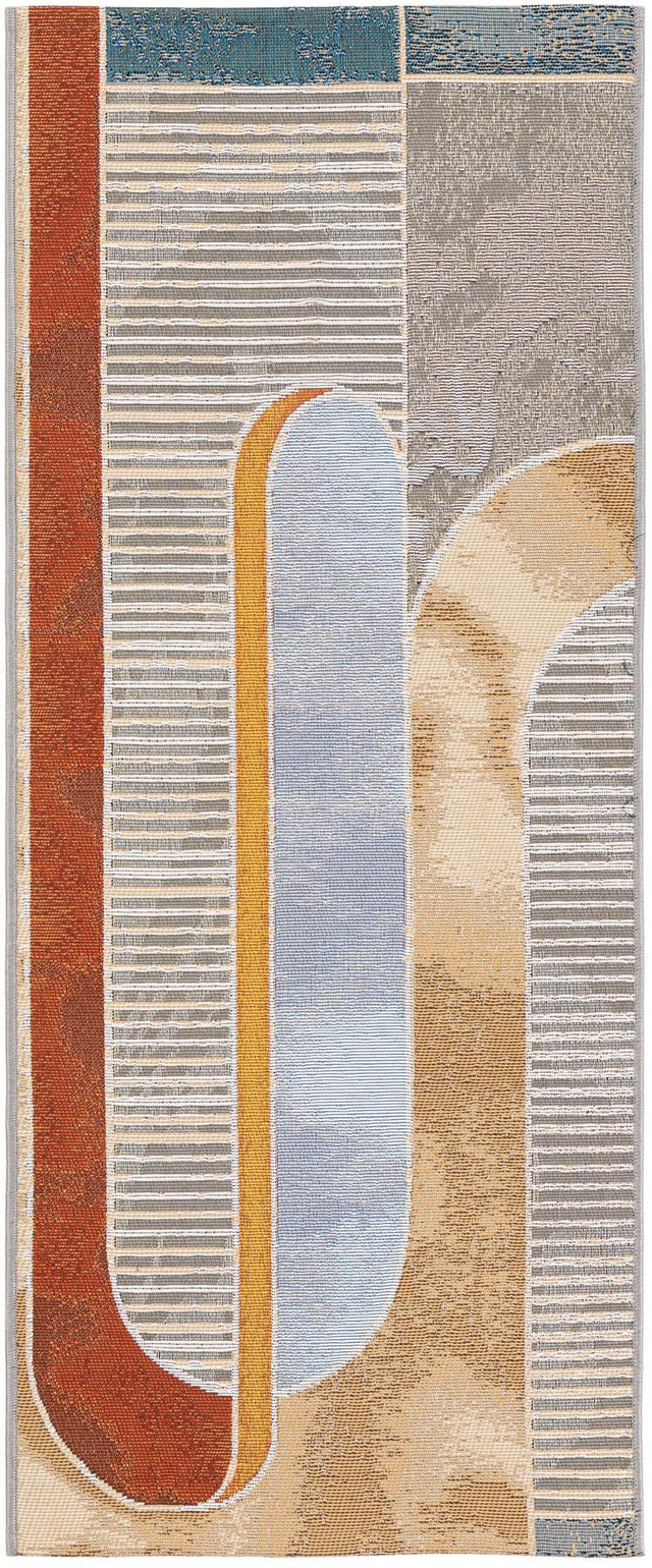 Multicolor 2' x 5' 1 Outdoor Modern Runner Area Rug Weather Resistant for Patio, Deck, Terrace, Balcony, Porch 100% Polypropylene Modern Outside Carpet for Sale at Rug Engine