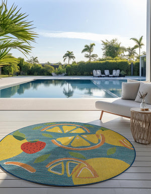 Blue 10' x 10' Baja Outdoor Round Area Rug Weather Resistant for Patio, Deck, Terrace, Balcony, Porch 100% Polypropylene Modern Outside Decor for Sale at Rug Engine
