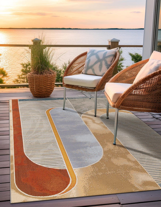 Multicolor 4' 1 x 6' 1 Outdoor Modern Rectangle Area Rug Weather Resistant for Patio, Deck, Terrace, Balcony, Porch 100% Polypropylene Modern Outside Carpet for Sale at Rug Engine
