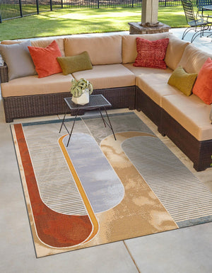 Multicolor 4' 1 x 6' 1 Outdoor Modern Rectangle Area Rug Weather Resistant for Patio, Deck, Terrace, Balcony, Porch 100% Polypropylene Modern Outside Carpet for Sale at Rug Engine