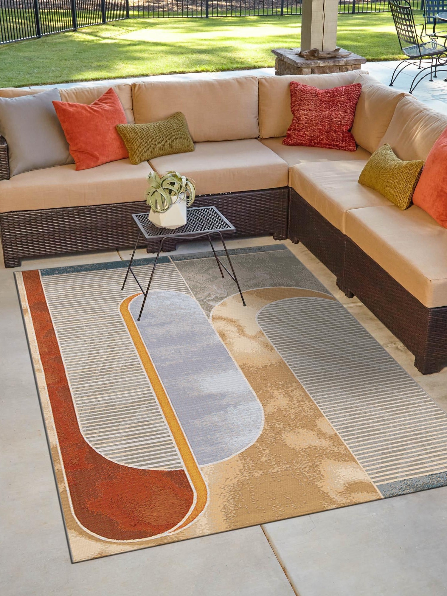 Multicolor 7' 10 x 10' Outdoor Modern Rectangle Area Rug Weather Resistant for Patio, Deck, Terrace, Balcony, Porch 100% Polypropylene Modern Outside Carpet for Sale at Rug Engine