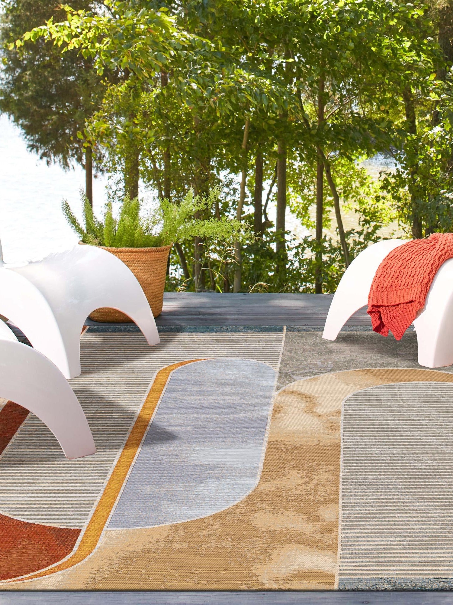 Multicolor 6' 1 x 9' Outdoor Modern Rectangle Area Rug Weather Resistant for Patio, Deck, Terrace, Balcony, Porch 100% Polypropylene Modern Outside Carpet for Sale at Rug Engine