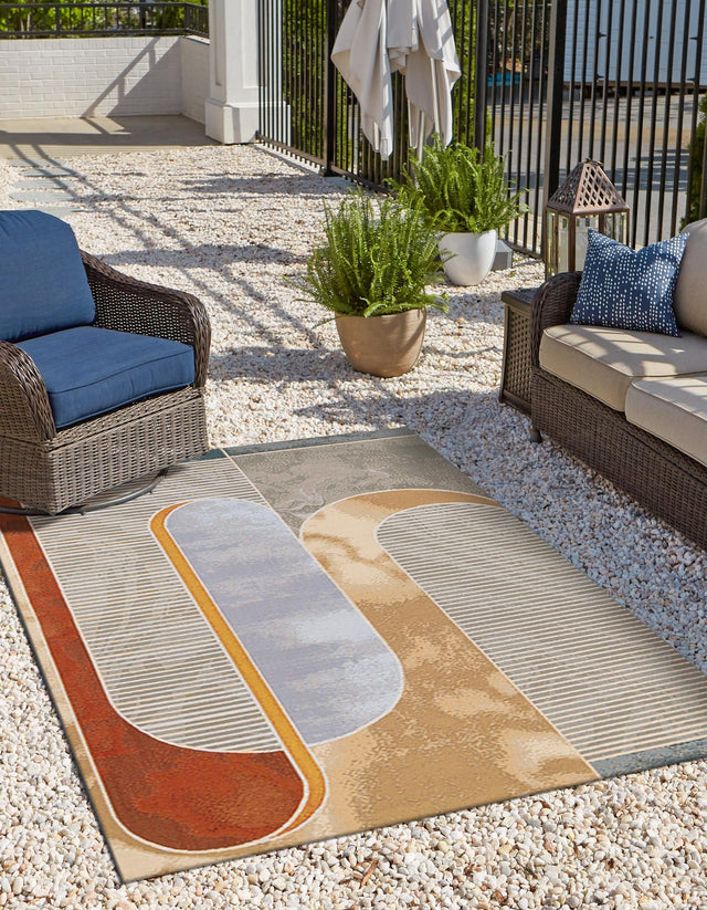 Multicolor 6' 1 x 9' Outdoor Modern Rectangle Area Rug Weather Resistant for Patio, Deck, Terrace, Balcony, Porch 100% Polypropylene Modern Outside Carpet for Sale at Rug Engine