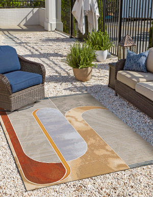 Multicolor 4' 1 x 6' 1 Outdoor Modern Rectangle Area Rug Weather Resistant for Patio, Deck, Terrace, Balcony, Porch 100% Polypropylene Modern Outside Carpet for Sale at Rug Engine