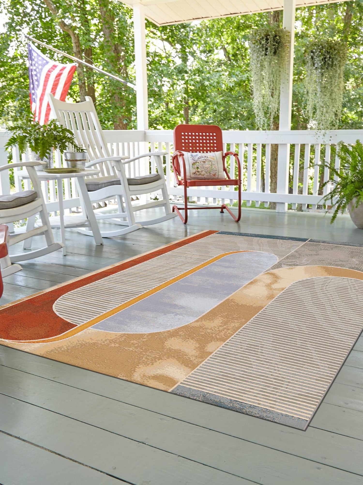 Multicolor 4' 1 x 6' 1 Outdoor Modern Rectangle Area Rug Weather Resistant for Patio, Deck, Terrace, Balcony, Porch 100% Polypropylene Modern Outside Carpet for Sale at Rug Engine