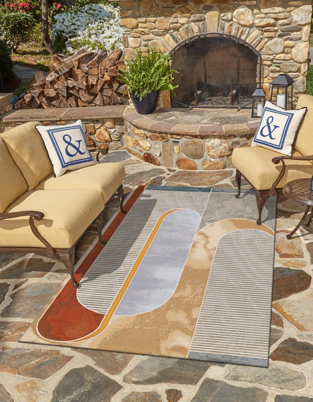 Multicolor 7' 10 x 10' Outdoor Modern Rectangle Area Rug Weather Resistant for Patio, Deck, Terrace, Balcony, Porch 100% Polypropylene Modern Outside Carpet for Sale at Rug Engine