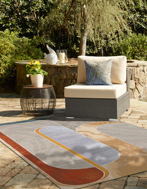 Multicolor 4' 1 x 6' 1 Outdoor Modern Rectangle Area Rug Weather Resistant for Patio, Deck, Terrace, Balcony, Porch 100% Polypropylene Modern Outside Carpet for Sale at Rug Engine