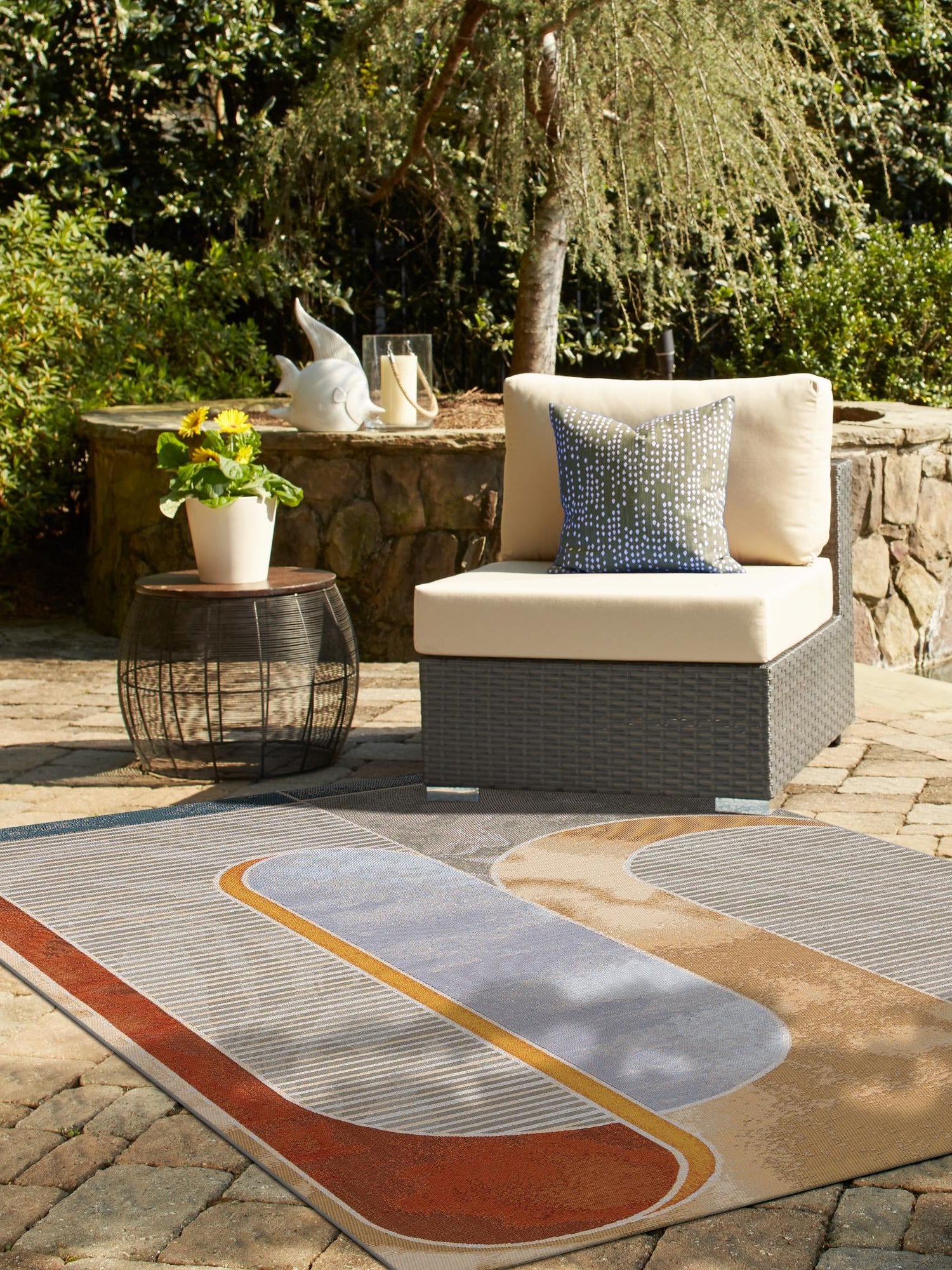 Multicolor 6' 1 x 9' Outdoor Modern Rectangle Area Rug Weather Resistant for Patio, Deck, Terrace, Balcony, Porch 100% Polypropylene Modern Outside Carpet for Sale at Rug Engine