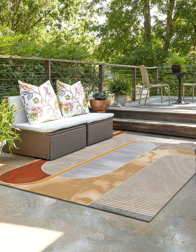 Multicolor 5' 3 x 8' Outdoor Modern Rectangle Area Rug Weather Resistant for Patio, Deck, Terrace, Balcony, Porch 100% Polypropylene Modern Outside Carpet for Sale at Rug Engine