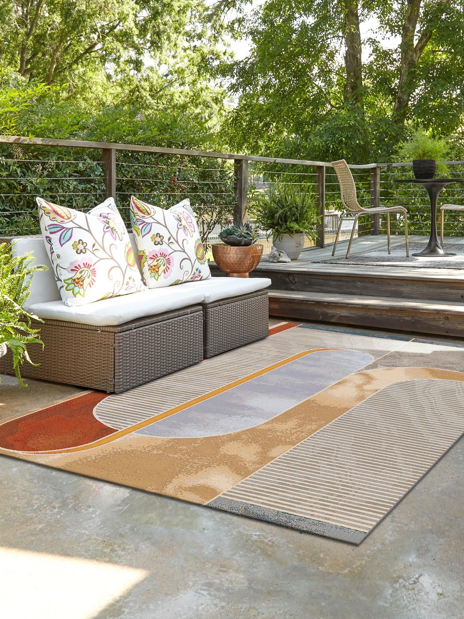 Multicolor 4' 1 x 6' 1 Outdoor Modern Rectangle Area Rug Weather Resistant for Patio, Deck, Terrace, Balcony, Porch 100% Polypropylene Modern Outside Carpet for Sale at Rug Engine