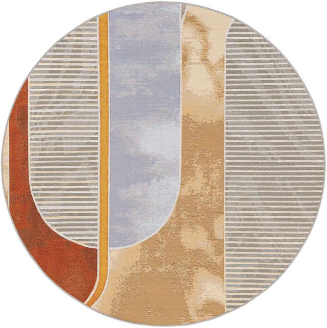 Multicolor 6' 1 x 6' 1 Outdoor Modern Round Area Rug Weather Resistant for Patio, Deck, Terrace, Balcony, Porch 100% Polypropylene Modern Outside Carpet for Sale at Rug Engine