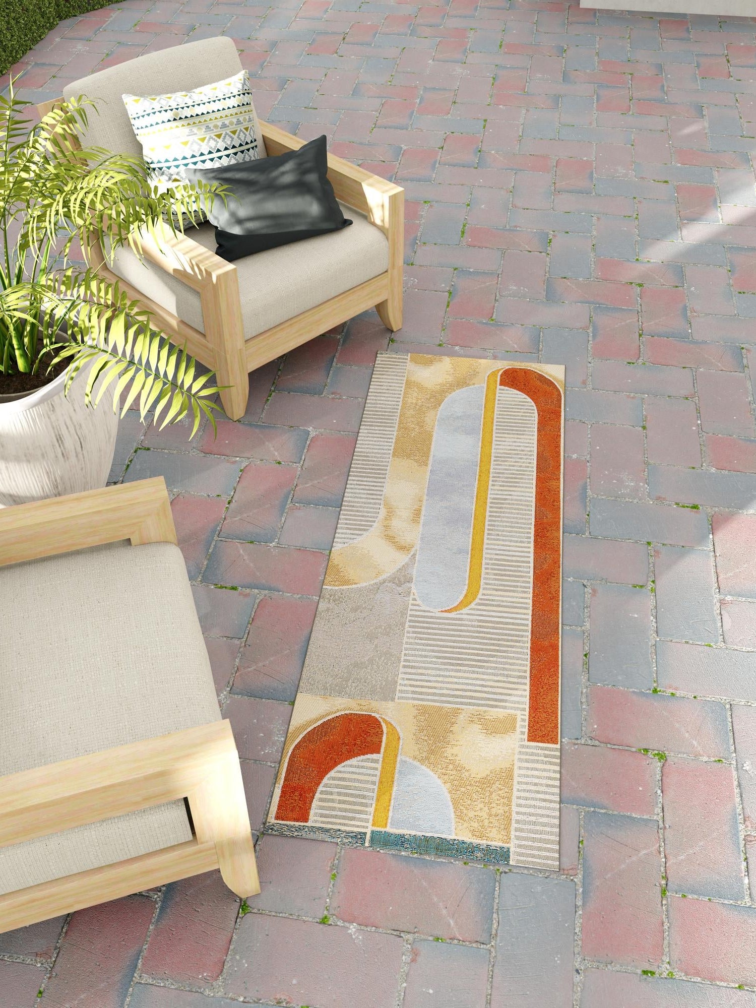 Multicolor 2' x 5' 1 Outdoor Modern Runner Area Rug Weather Resistant for Patio, Deck, Terrace, Balcony, Porch 100% Polypropylene Modern Outside Carpet for Sale at Rug Engine