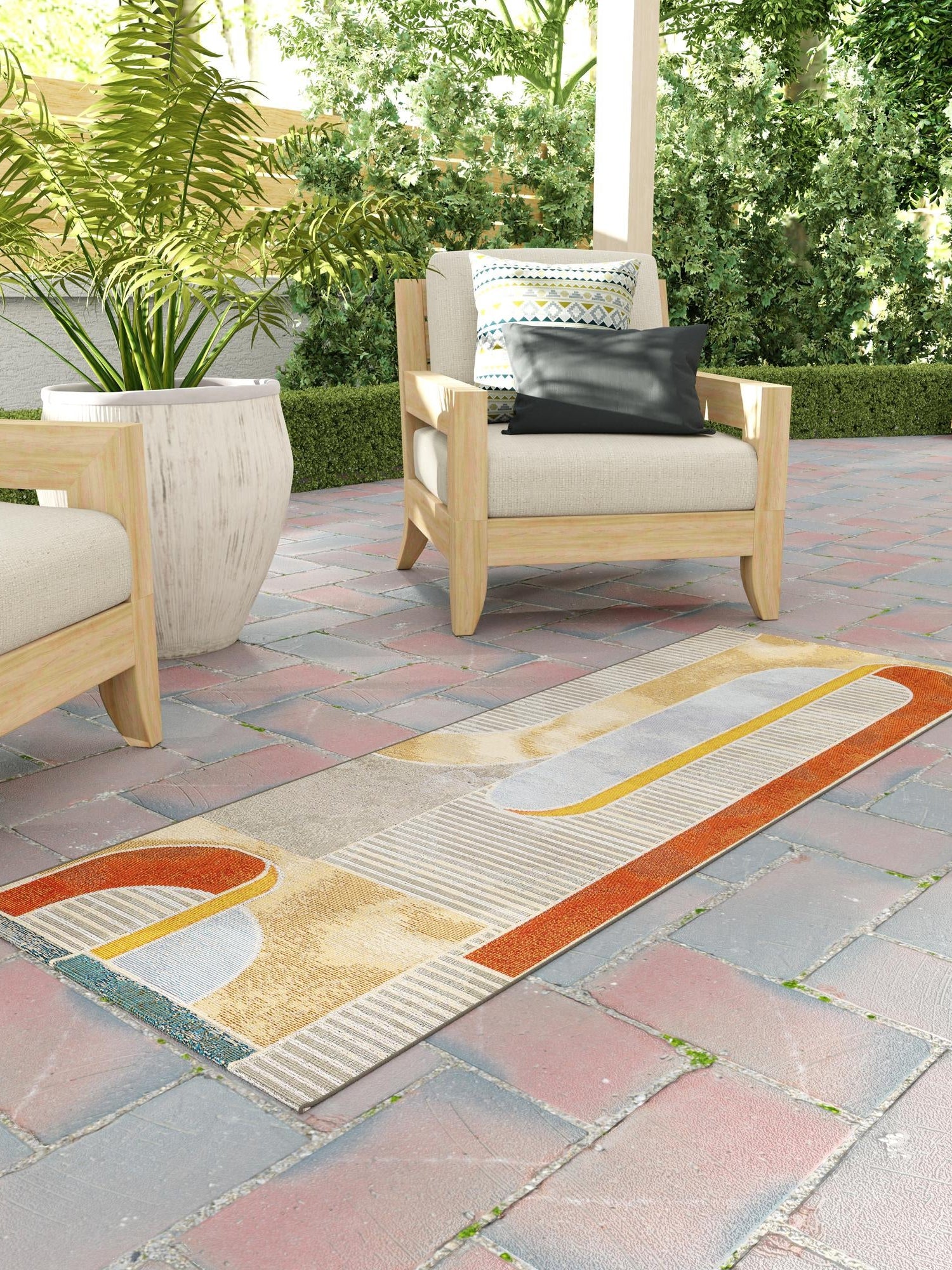 Multicolor 2' x 6' 1 Outdoor Modern Runner Area Rug Weather Resistant for Patio, Deck, Terrace, Balcony, Porch 100% Polypropylene Modern Outside Carpet for Sale at Rug Engine