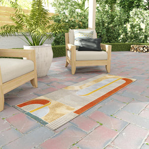 Multicolor 2' x 6' 1 Outdoor Modern Runner Area Rug Weather Resistant for Patio, Deck, Terrace, Balcony, Porch 100% Polypropylene Modern Outside Carpet for Sale at Rug Engine
