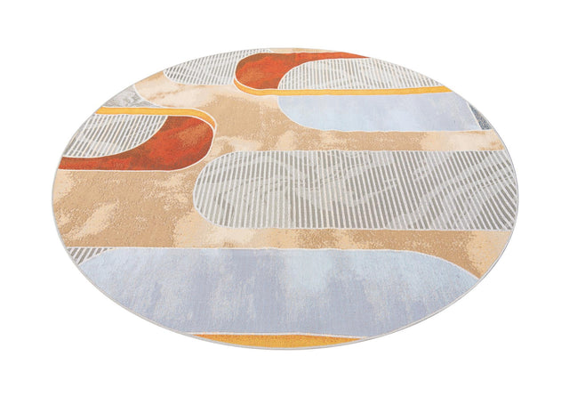Multicolor 7' 10 x 7' 10 Outdoor Modern Round Area Rug Weather Resistant for Patio, Deck, Terrace, Balcony, Porch 100% Polypropylene Modern Outside Carpet for Sale at Rug Engine