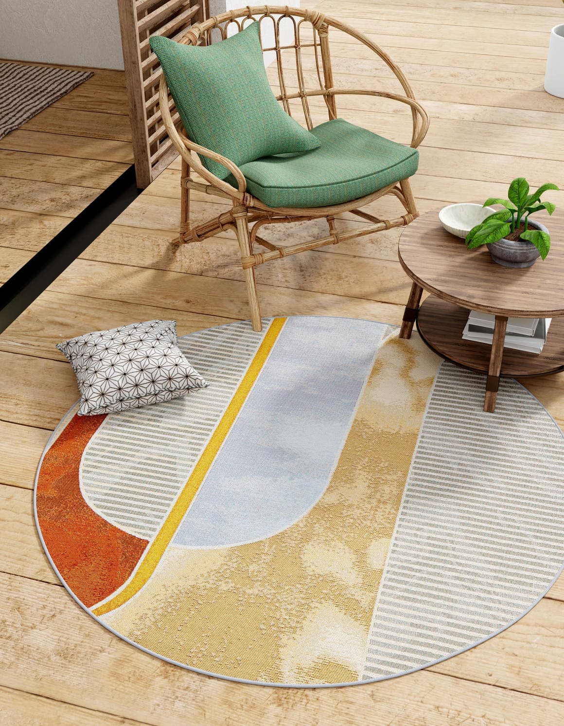 Multicolor 4' 1 x 4' 1 Outdoor Modern Round Area Rug Weather Resistant for Patio, Deck, Terrace, Balcony, Porch 100% Polypropylene Modern Outside Carpet for Sale at Rug Engine
