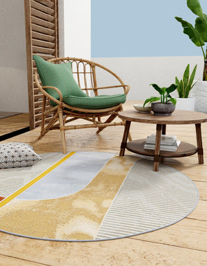 Multicolor 4' 1 x 4' 1 Outdoor Modern Round Area Rug Weather Resistant for Patio, Deck, Terrace, Balcony, Porch 100% Polypropylene Modern Outside Carpet for Sale at Rug Engine