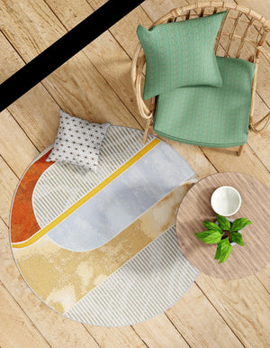 Multicolor 5' 3 x 5' 3 Outdoor Modern Round Area Rug Weather Resistant for Patio, Deck, Terrace, Balcony, Porch 100% Polypropylene Modern Outside Carpet for Sale at Rug Engine